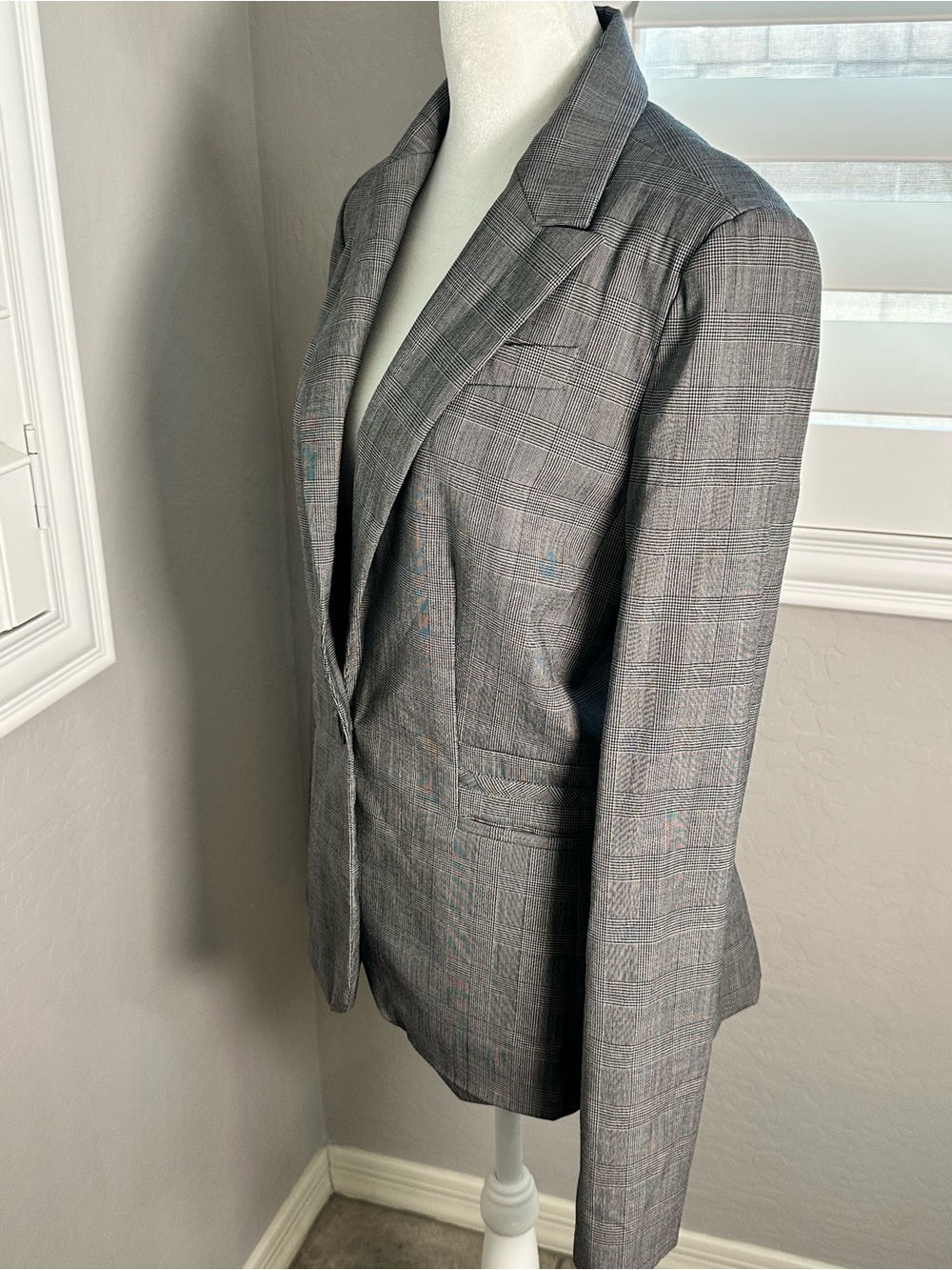LOFT Gray Plaid Single-Button Women's Blazer